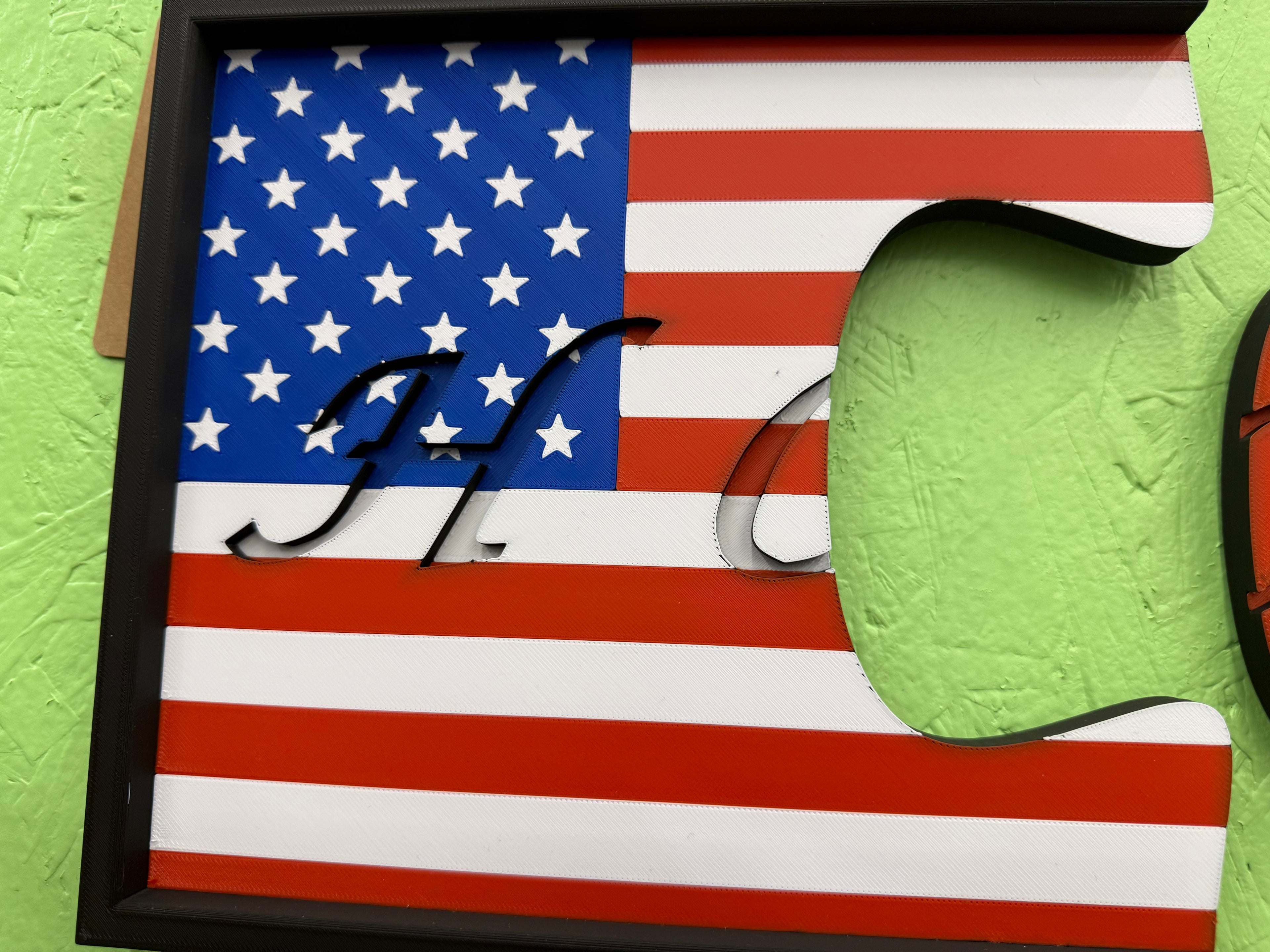 Custom Monogram American Flag Wall Art- Left Side Puzzle Piece